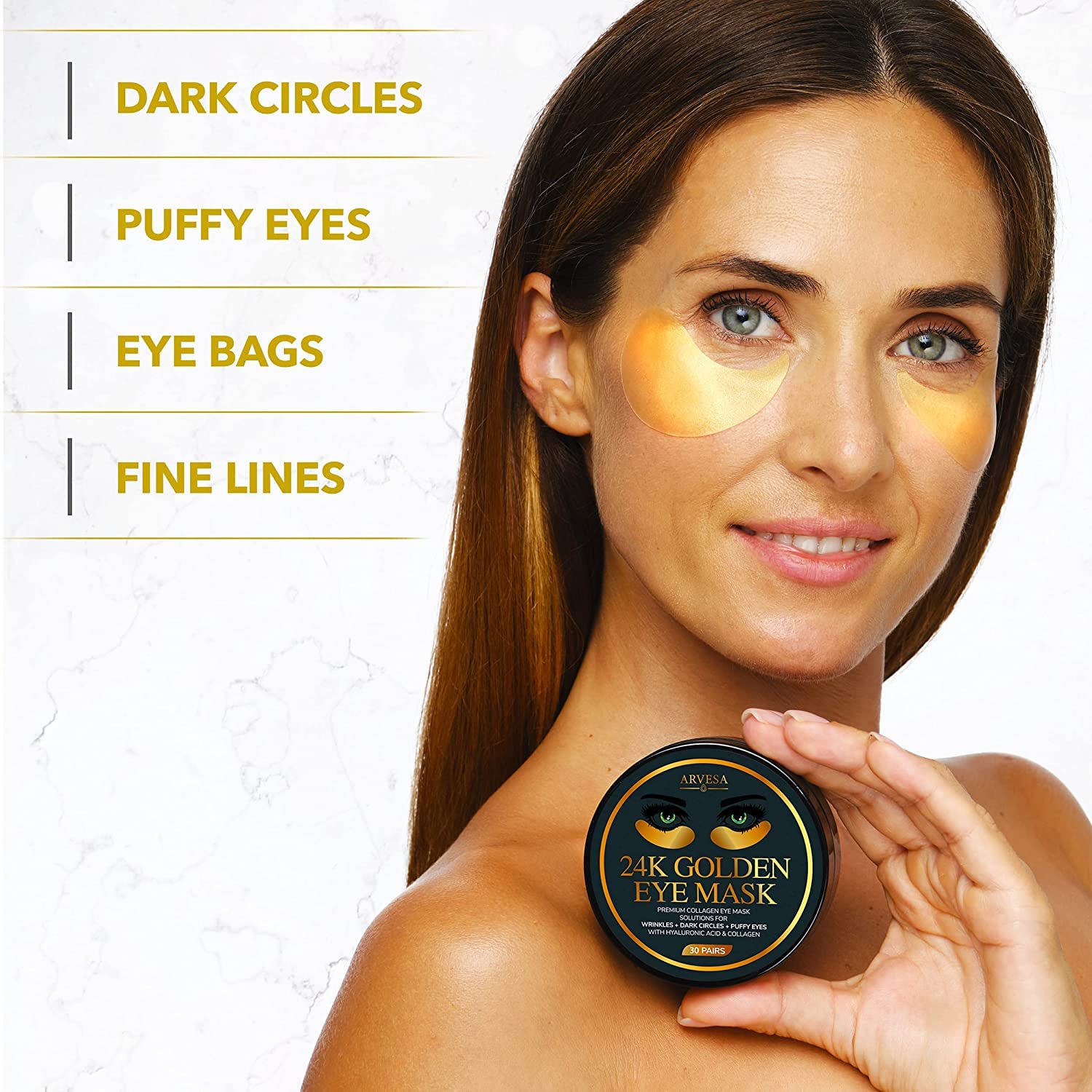 Luxury Under Eye Patches - 24K Gold Eye Mask Anti-Aging Hyaluronic Acid - Under Eye Mask For Reducing Dark Circles & Puffy Eyes (15 Pairs) - Under Eye Bags Treatment
